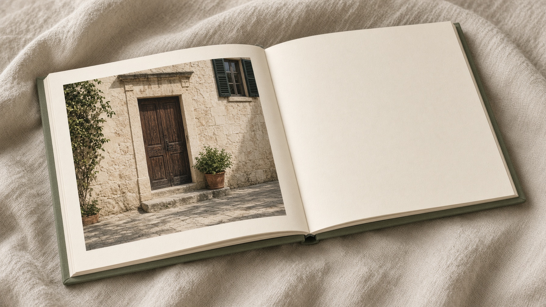 ألبوم صور مفتوح على قماش كتان